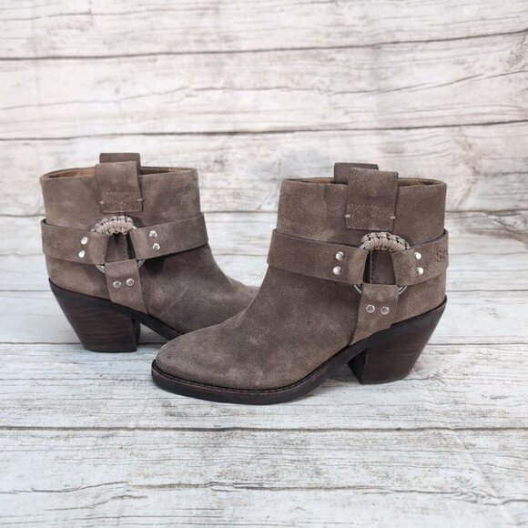 SEE BY CHLOE Eddie Harness Suede Booties Taupe Tan Size 37 - Picture 6 of 9